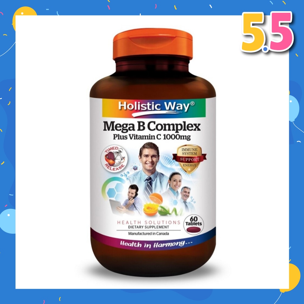Mega B Complex Plus Vitamin C 1000mg Tablets (Support the Nervous System and Overall Health) 60s