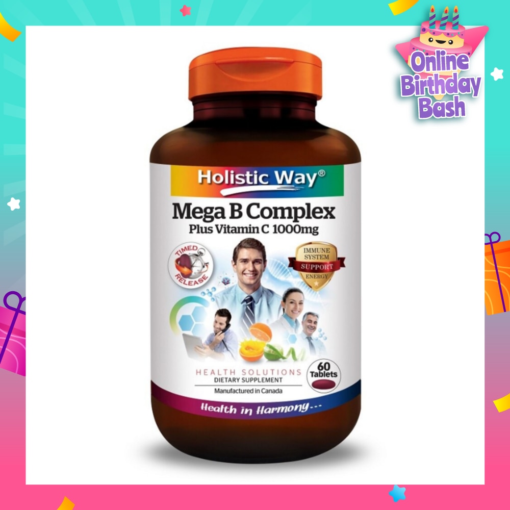 Mega B Complex Plus Vitamin C 1000mg Tablets (Support the Nervous System and Overall Health) 60s