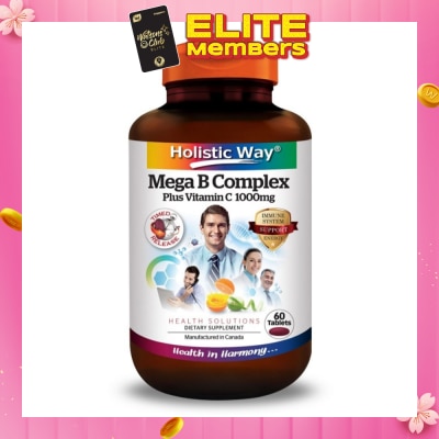 HOLISTIC WAY Mega B Complex Plus Vitamin C 1000mg Tablets (Support the Nervous System and Overall Health) 60s
