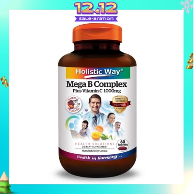 HOLISTIC WAY Mega B Complex Plus Vitamin C 1000mg Tablets (Support the Nervous System and Overall Health) 60s