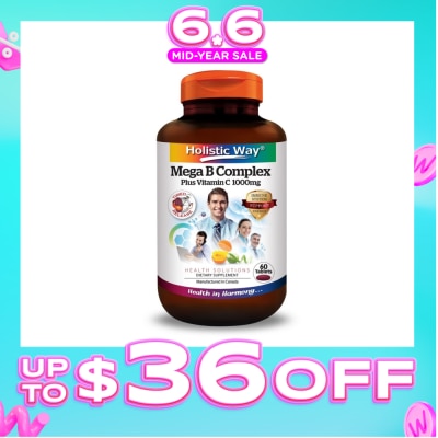 HOLISTIC WAY - Mega B Complex Plus Vitamin C 1000mg Tablets (Support the Nervous System and Overall Health) 60s