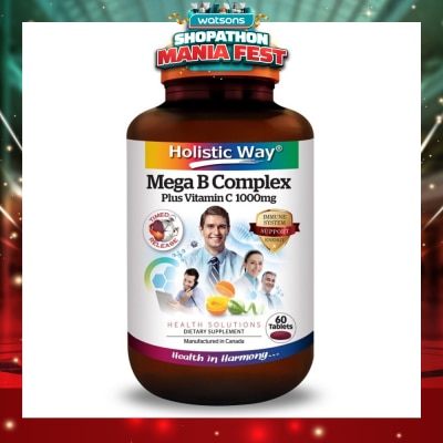 HOLISTIC WAY - Mega B Complex Plus Vitamin C 1000mg Tablets (Support the Nervous System and Overall Health) 60s