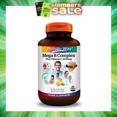 HOLISTIC WAY - Mega B Complex Plus Vitamin C 1000mg Tablets (Support the Nervous System and Overall Health) 60s