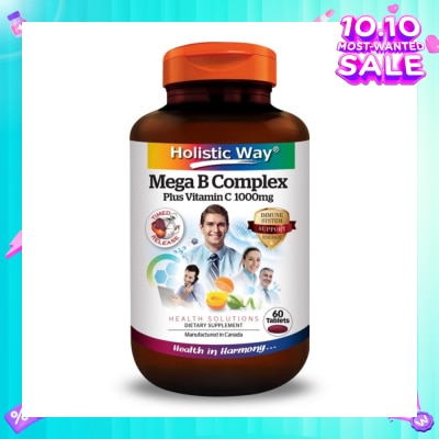 HOLISTIC WAY Mega B Complex Plus Vitamin C 1000mg Tablets (Support the Nervous System and Overall Health) 60s