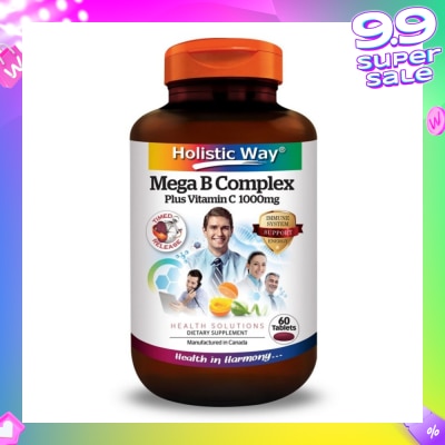 HOLISTIC WAY Mega B Complex Plus Vitamin C 1000mg Tablets (Support the Nervous System and Overall Health) 60s