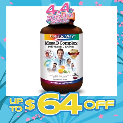 HOLISTIC WAY Mega B Complex Plus Vitamin C 1000mg Tablets (Support the Nervous System and Overall He