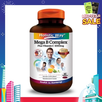 HOLISTIC WAY Mega B Complex Plus Vitamin C 1000mg Tablets (Support the Nervous System and Overall Health) 60s