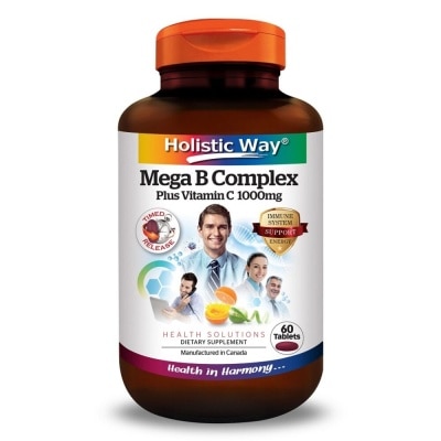 HOLISTIC WAY Mega B Complex Plus Vitamin C 1000mg Tablets (Support the Nervous System and Overall Health) 60s