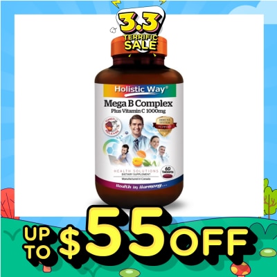 HOLISTIC WAY Mega B Complex Plus Vitamin C 1000mg Tablets (Support the Nervous System and Overall Health) 60s