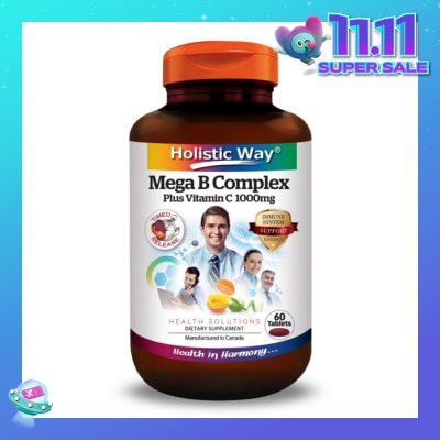HOLISTIC WAY Mega B Complex Plus Vitamin C 1000mg Tablets (Support the Nervous System and Overall Health) 60s