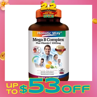 HOLISTIC WAY Mega B Complex Plus Vitamin C 1000mg Tablets (Support the Nervous System and Overall Health) 60s