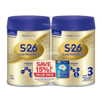 WYETH S26 GOLD Progress Growing Up Milk Stage 3 Packset 900g x 2s
