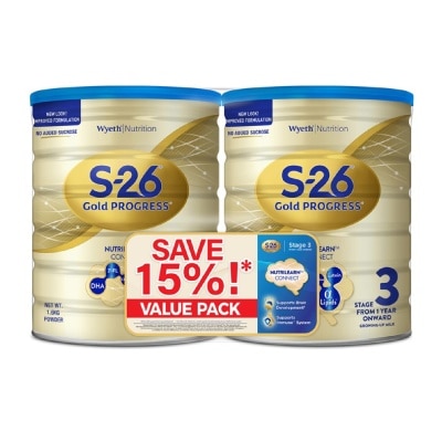 WYETH S26 GOLD Progress Growing Up Milk Stage 3 Packset 1600g x 2s (Expiry: Nov`2026)