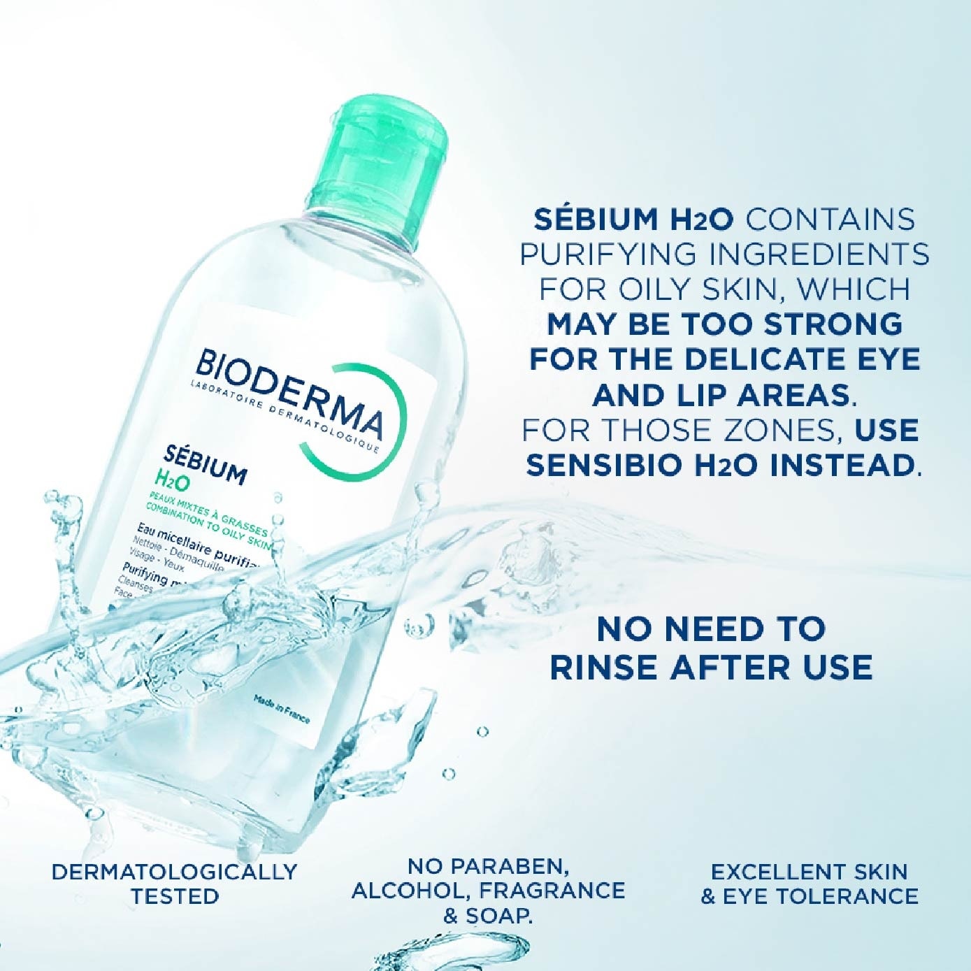 Sebium H2O Purifying Micellar Water (Facial Non Rinse Cleanser for Oily, Acne Prone Skin) 100ml image