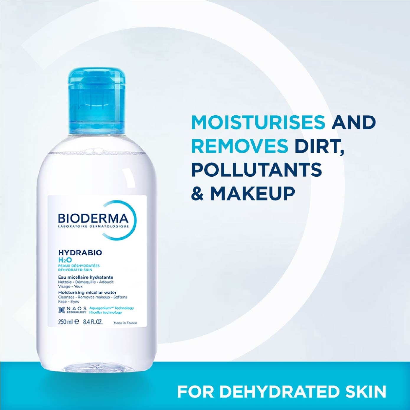 Hydrabio H2O Moisturising Micellar Water (Facial Non Rinse Cleanser for Dehydrated Sensitive Skin) 250ml image