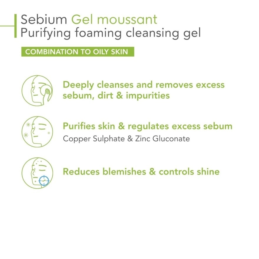 Sebium Gel moussant Gentle Purifying Soap-Free Foaming Gel (Facial Cleanser for Oily to Acne-Prone Skin) 200ml