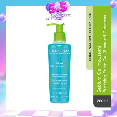 BIODERMA - Sebium Gel moussant Gentle Purifying Soap-Free Foaming Gel (Facial Cleanser for Oily to Acne-Prone Skin) 200ml