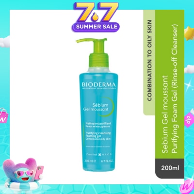 BIODERMA - Sebium Gel moussant Gentle Purifying Soap-Free Foaming Gel (Facial Cleanser for Oily to Acne-Prone Skin) 200ml