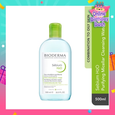 BIODERMA Sebium H2O Purifying Micellar Water (Facial Non-Rinse Cleanser for Oily, Acne-Prone Skin) 500ml