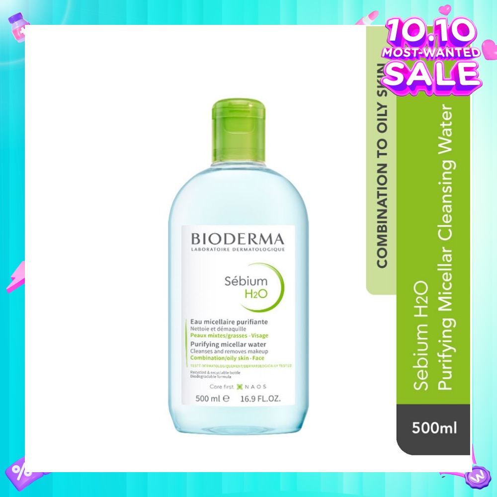 Sebium H2O Purifying Micellar Water (Facial Non-Rinse Cleanser for Oily, Acne-Prone Skin) 500ml