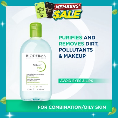 BIODERMA Sebium H2O Purifying Micellar Water (Facial Non Rinse Cleanser for Oily, Acne Prone Skin) 500ml image