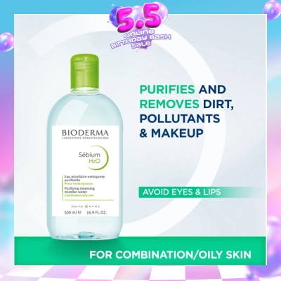 BIODERMA - Sebium H2O Purifying Micellar Water (Facial Non-Rinse Cleanser for Oily, Acne-Prone Skin) 500ml