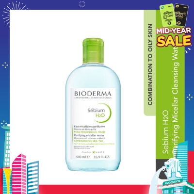 BIODERMA Sebium H2O Purifying Micellar Water (Facial Non-Rinse Cleanser for Oily, Acne-Prone Skin) 500ml
