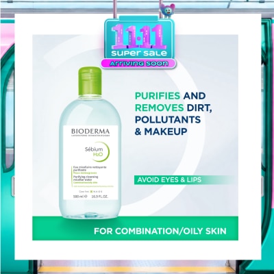 BIODERMA Sebium H2O Purifying Micellar Water (Facial Non Rinse Cleanser for Oily, Acne Prone Skin) 500ml image