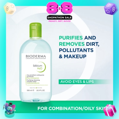 BIODERMA - Sebium H2O Purifying Micellar Water (Facial Non-Rinse Cleanser for Oily, Acne-Prone Skin) 500ml
