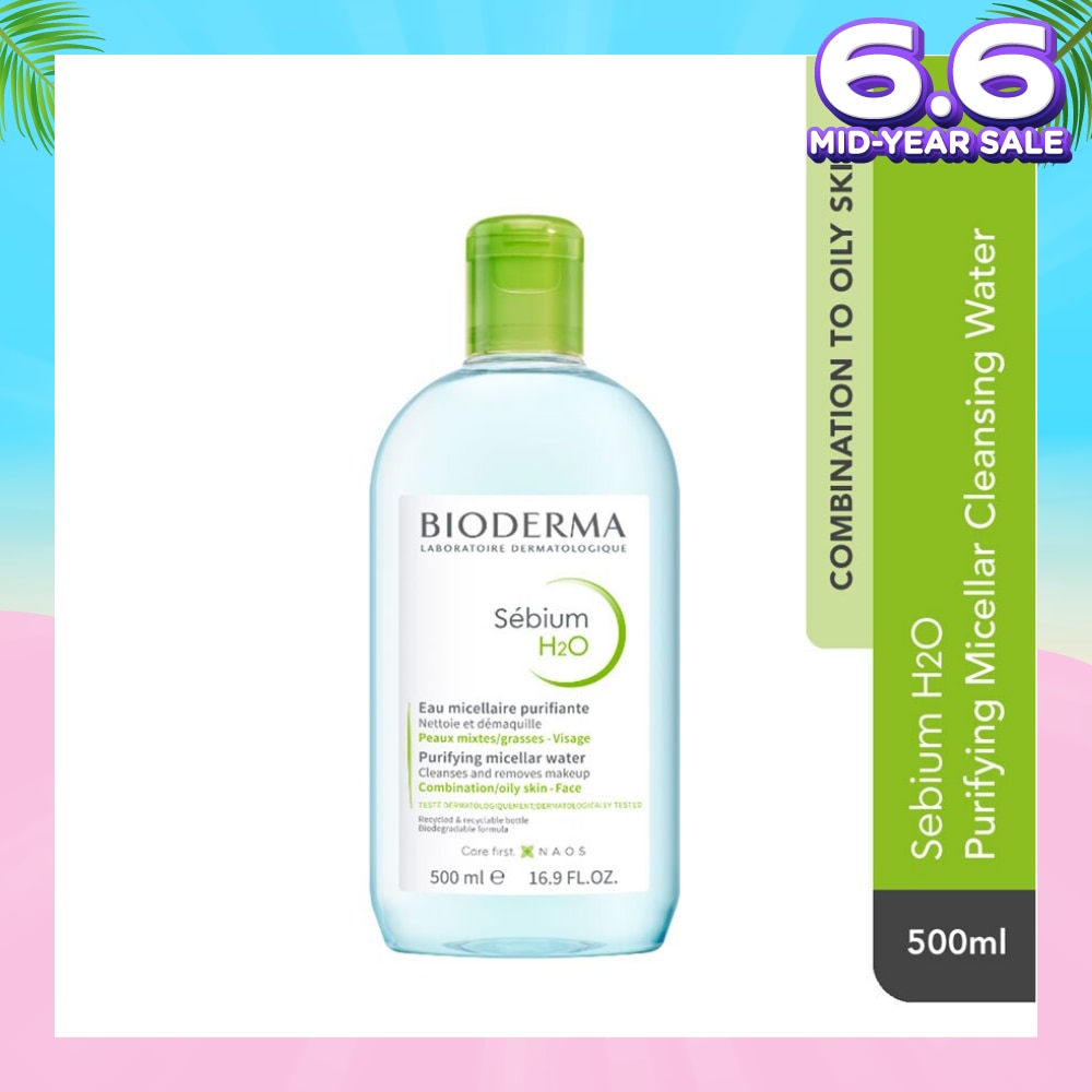 Sebium H2O Purifying Micellar Water (Facial Non-Rinse Cleanser for Oily, Acne-Prone Skin) 500ml