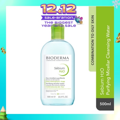BIODERMA Sebium H2O Purifying Micellar Water (Facial Non-Rinse Cleanser for Oily, Acne-Prone Skin) 500ml