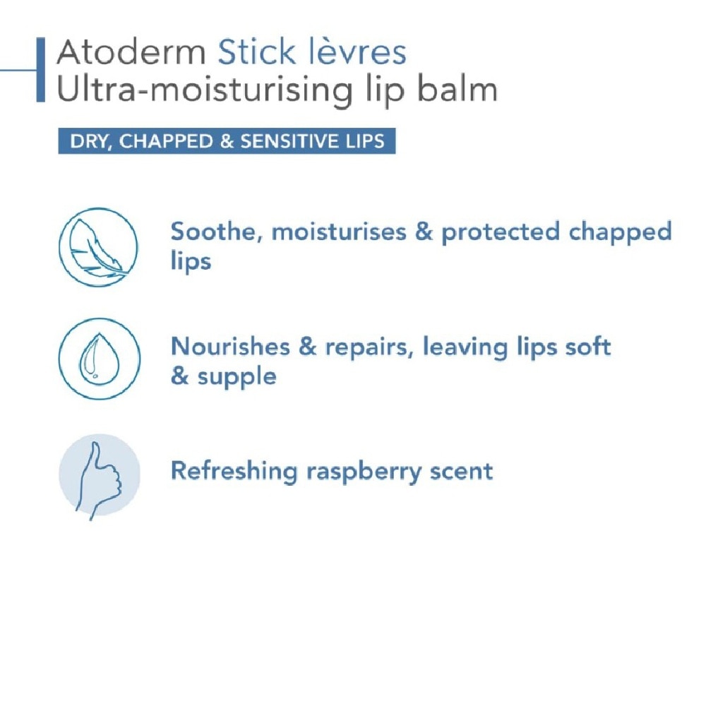 Atoderm Stick Levres Moisturising and Soothing Lip Balm (Dry Chapped Sensitive Lips) 4g