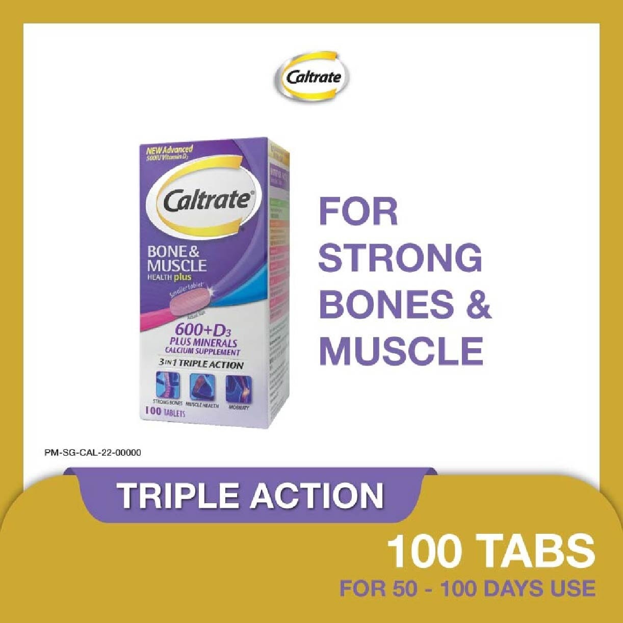 Caltrate Bone & Muscle Health Plus 600+D3 Plus Minerals Triple Action Supplement Tablets 100s