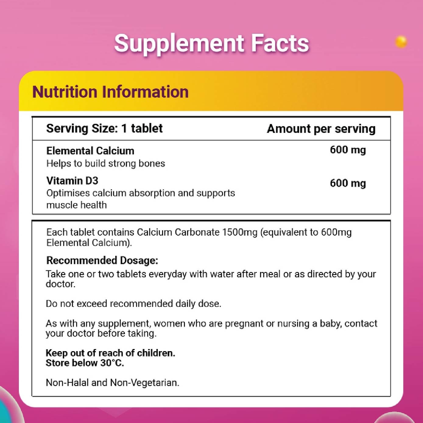 Bone & Muscle Health (600+ D3 Calcium supplement with 500IU Vitamin D3) 100s<BR>