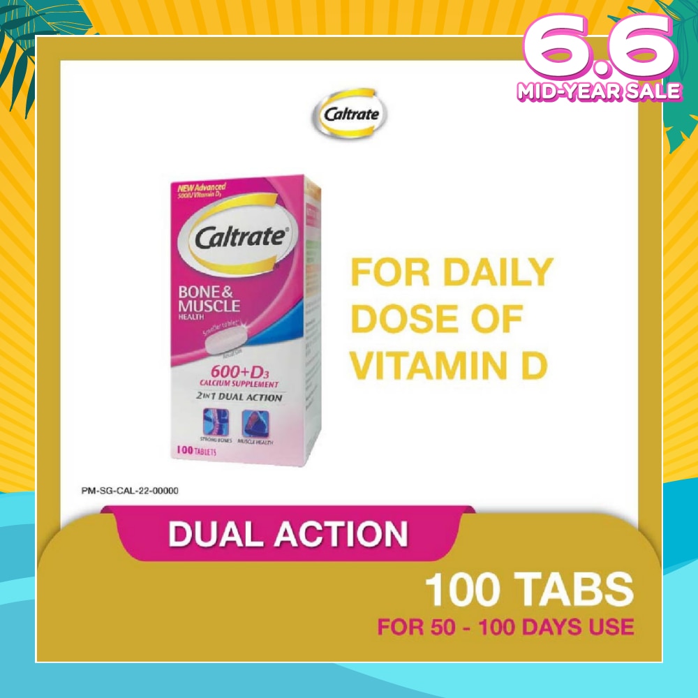 Caltrate Bone & Muscle Health (600+ D3 Calcium supplement with 500IU Vitamin D3) 100s<BR>