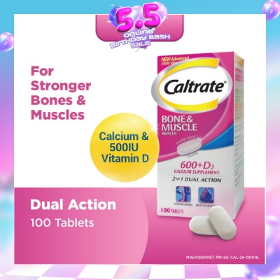 CALTRATE - Bone & Muscle Health (600+ D3 Calcium supplement with 500IU Vitamin D3) 100s