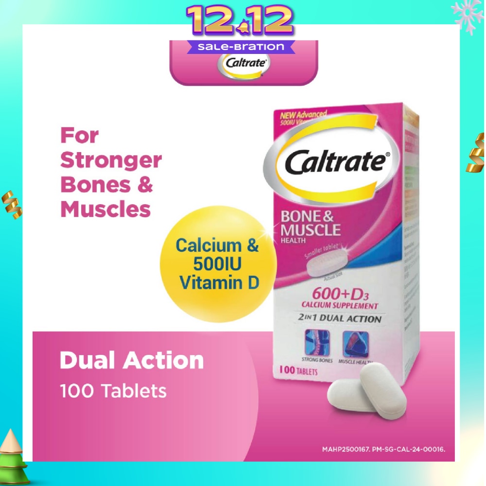 Bone & Muscle Health (600+ D3 Calcium supplement with 500IU Vitamin D3) 100s<BR>