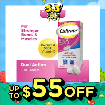 CALTRATE Bone & Muscle Health (600+ D3 Calcium supplement with 500IU Vitamin D3) 100s