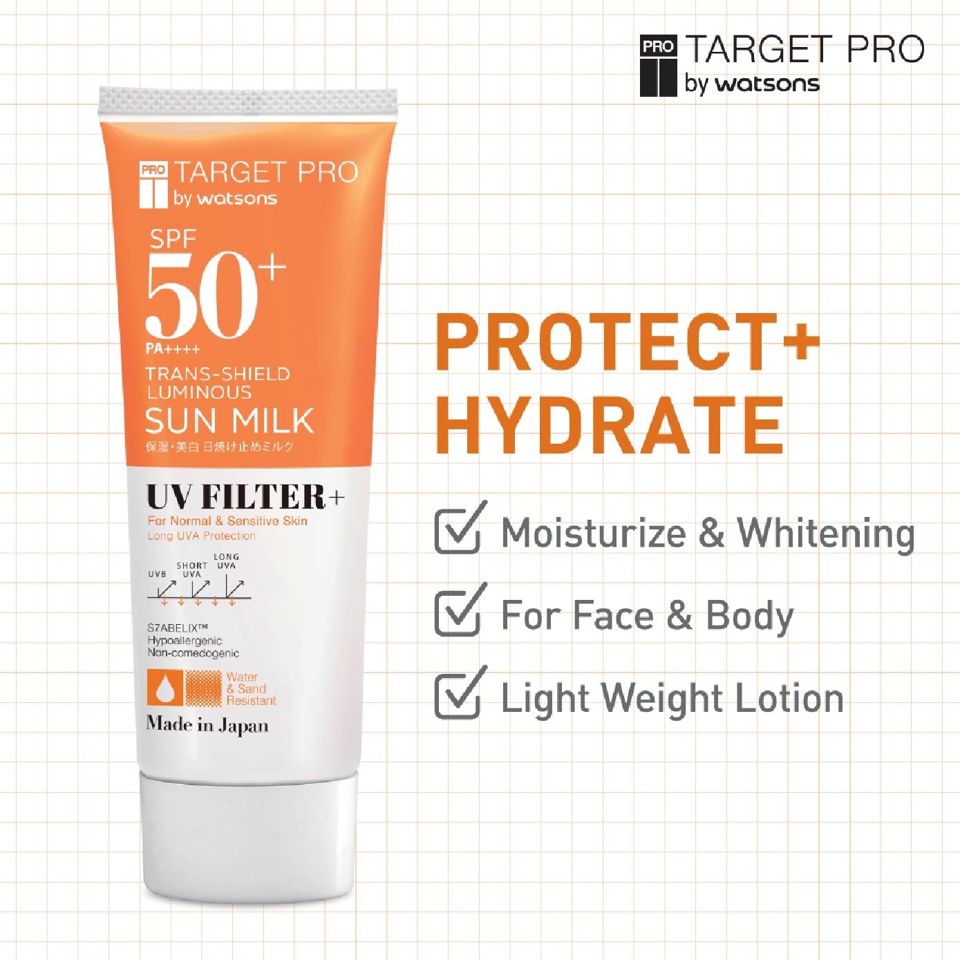 SPF50+ PA++++ Trans-shield Luminous Sun Milk UV Filter+ Sunscreen 60ml