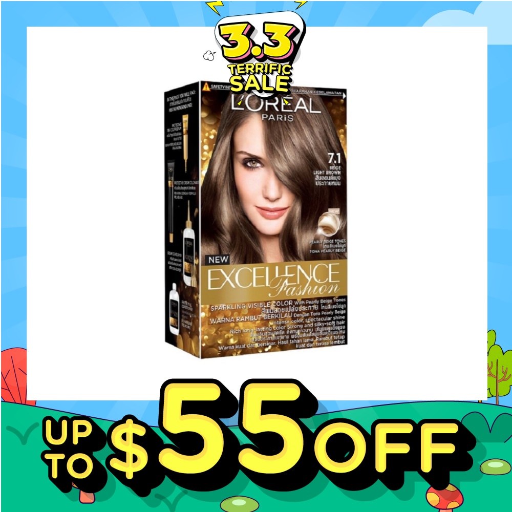 L'OREAL PARIS EXCELLENCE Parisian Fashion #7.1 Beige Light Brown Ash Hair Colour (Formulated for Dark Asian Hair, No Bleaching Required) 75ml