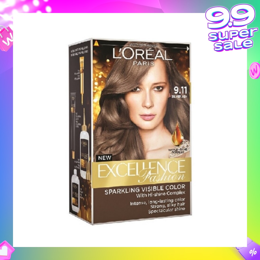 L'OREAL PARIS EXCELLENCE Parisian Fashion #9.11 Silver Ash Hair Colour (Formulated for Dark Asian Hair, No Bleaching Required) 75ml