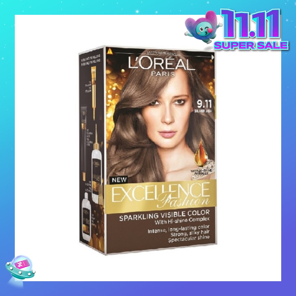 L'OREAL PARIS EXCELLENCE Parisian Fashion #9.11 Silver Ash Hair Colour (Formulated for Dark Asian Hair, No Bleaching Required) 75ml