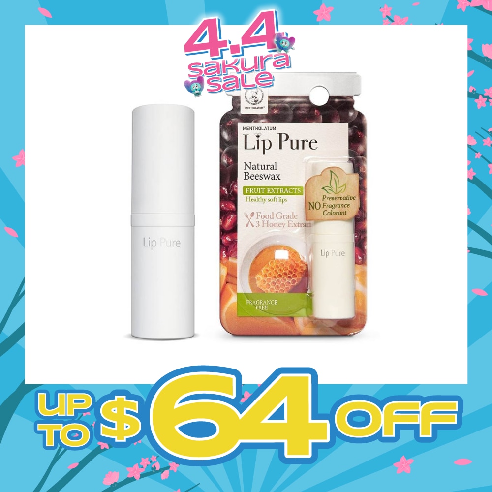 Lip Pure Fragrance Free (Natural Beewax Formulation + Food Grade Ingredients + Protect & Condition Lips + Fragrance Free) 4g