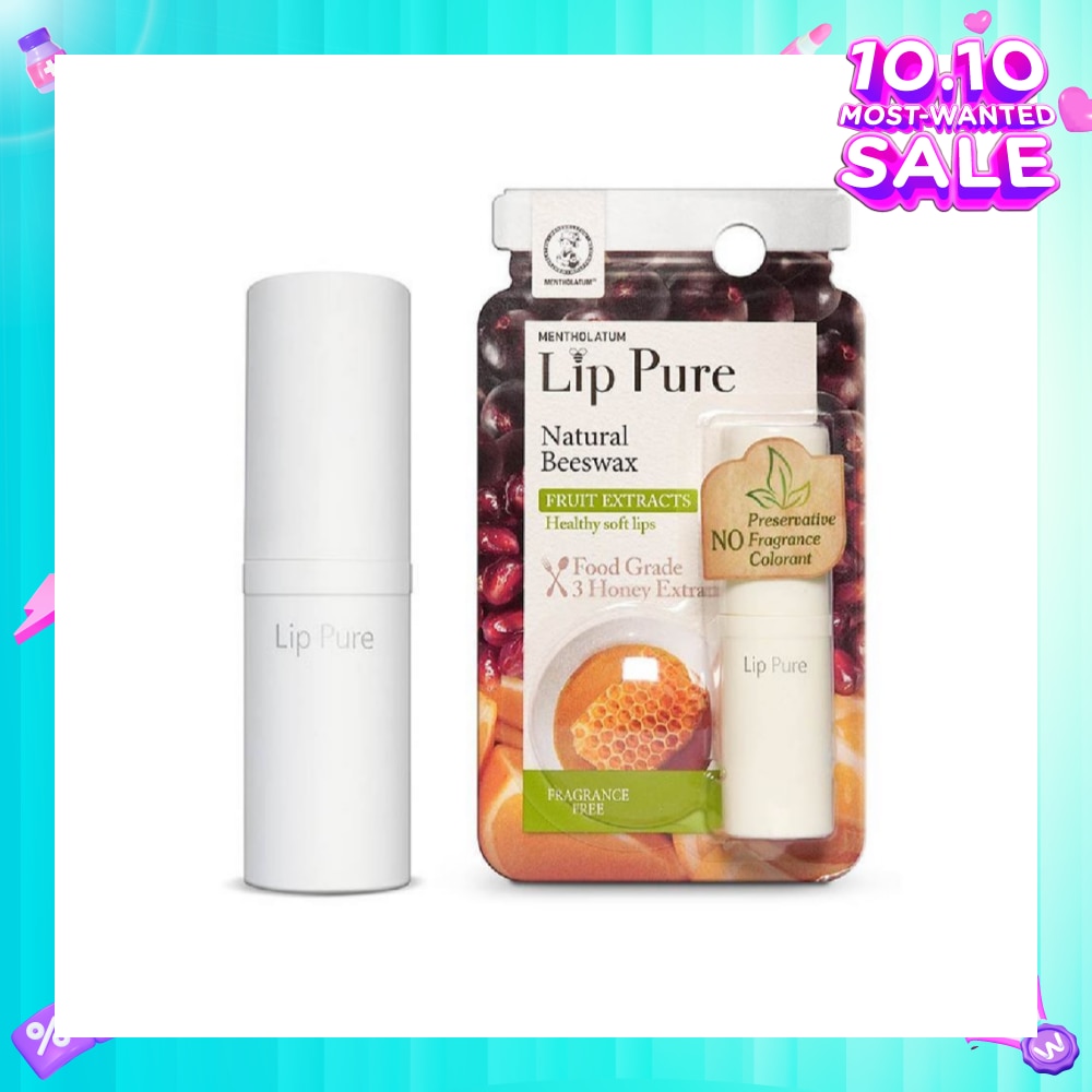 Lip Pure Fragrance Free (Natural Beewax Formulation + Food Grade Ingredients + Protect & Condition Lips + Fragrance Free) 4g