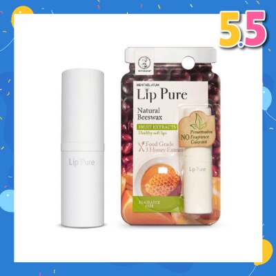 MENTHOLATUM LIP Lip Pure Fragrance Free (Natural Beewax Formulation + Food Grade Ingredients + Protect & Condition Lips + Fragrance Free) 4g
