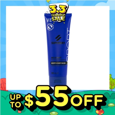 SUPERDRY Body + Hair Wash RE:start (Masculine Blend Of Black Pepper And Sandalwood Notes With Caffeine Extract) 250ml