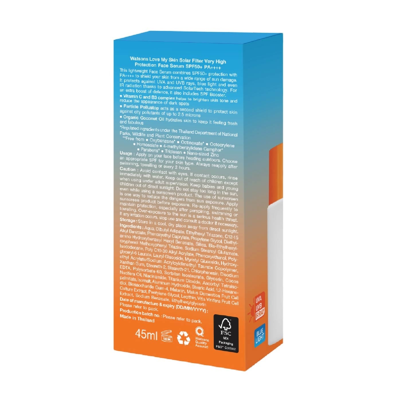Love My Skin Solar Filter Very High Protection Face Serum SPF50+ PA++++ 45ml