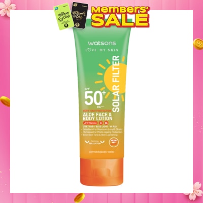 WATSONS Love My Skin Solar Filter Very High Protection Sunscreen Aloe Face & Body Lotion SPF50+ PA++++ 100ml
