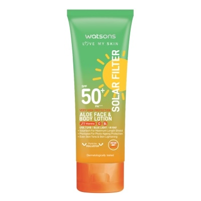 WATSONS Love My Skin Solar Filter Very High Protection Sunscreen Aloe Face & Body Lotion SPF50+ PA++++ 100ml