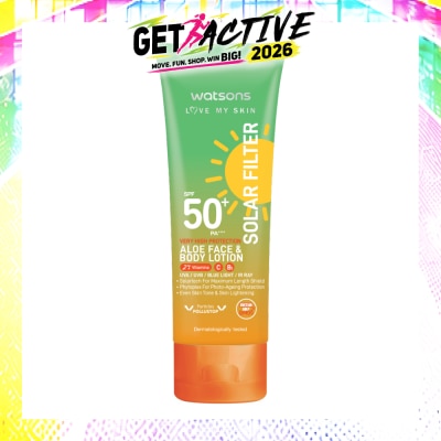 WATSONS - Love My Skin Solar Filter Very High Protection Sunscreen Aloe Face & Body Lotion SPF50+ PA++++ 100ml image